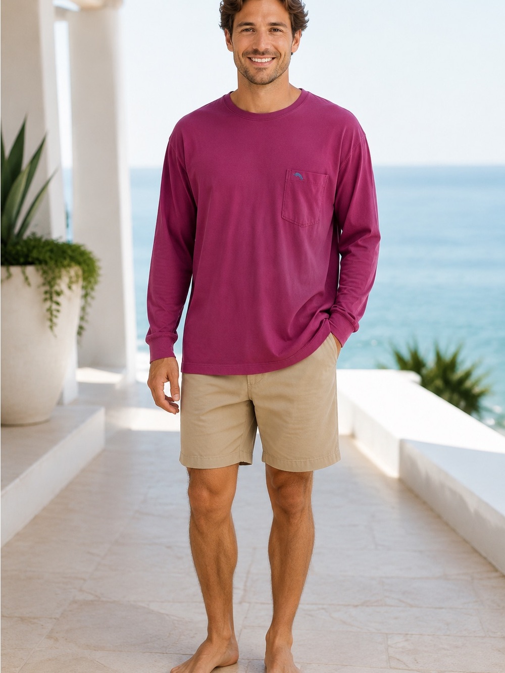 Tommy Bahama Relax Men’s 3XL Purple Pima Cotton Long Sleeve Pocket T-Shirt